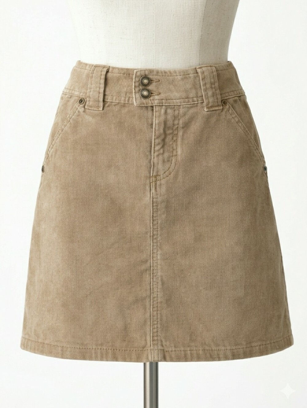 Vintage Y2K GAP Tan Corduroy Mini Skirt Double Button Waist Size 4 Minimalist